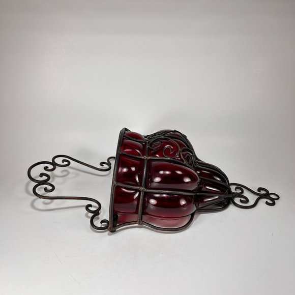 Gothic Caged Ruby Red Glass Wall Hang Planter VTG - Picture 4 of 16